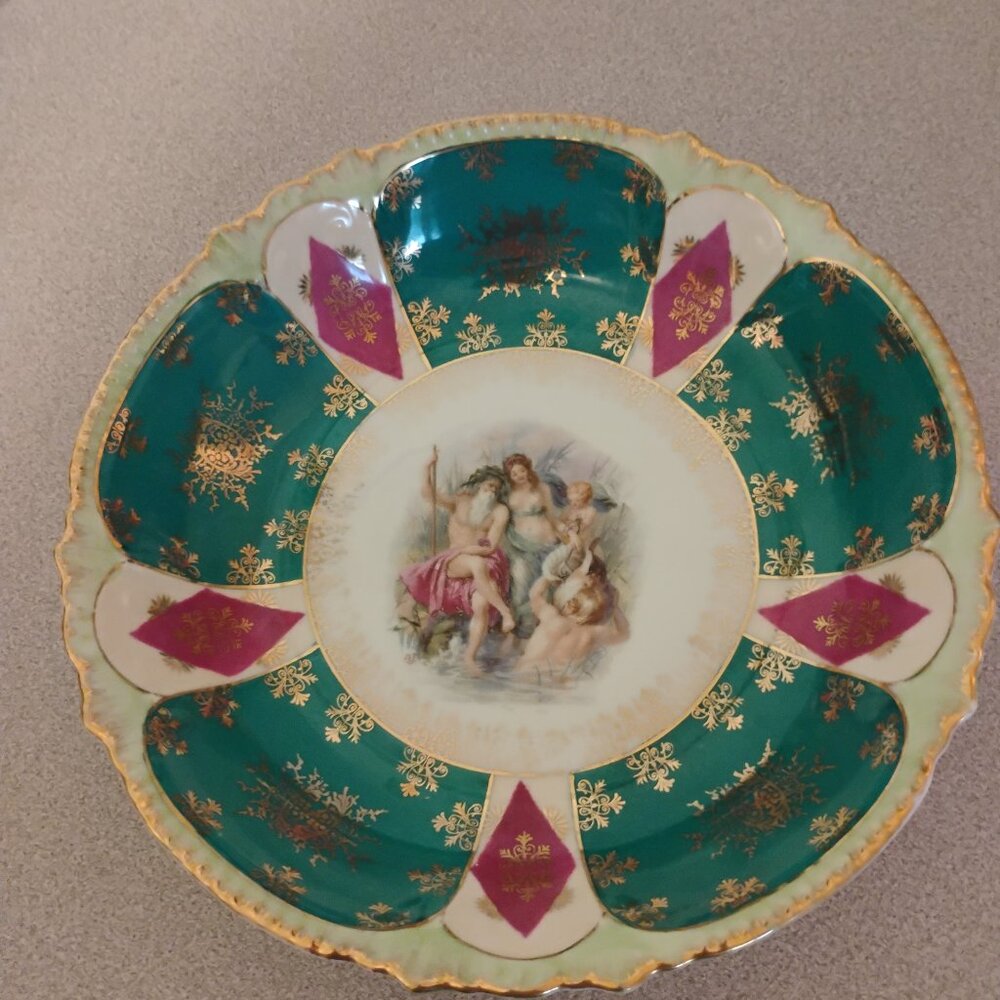 Royal Bavaria Germany Hand Painted Serving Bowl, Nudes in Water Scene  Vintage